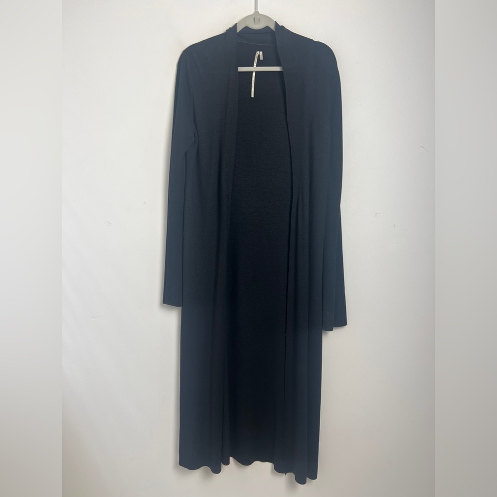 MAX Studio Medium Black Silk Blend Ribbed Long Open‎ Duster Sweater